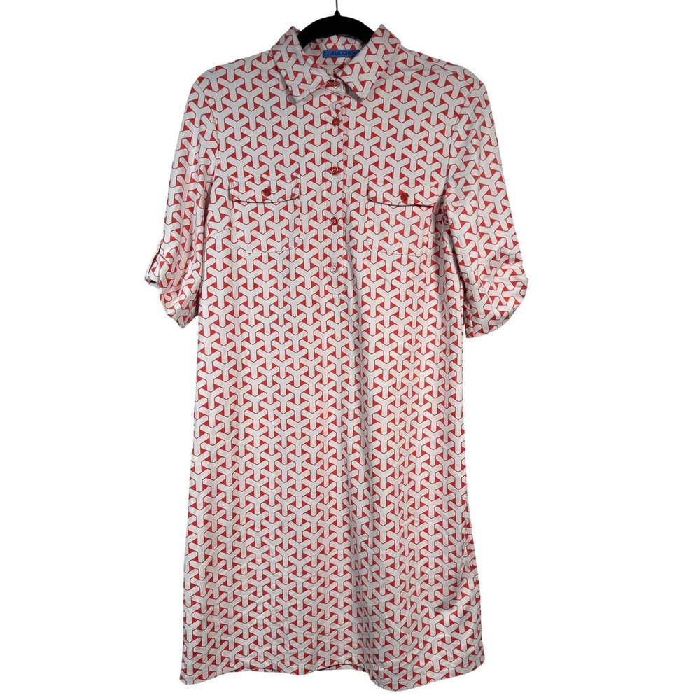J.Mclaughlin Lawerence shirt dress coral/white bond Roll sleeve NWT $238 Med